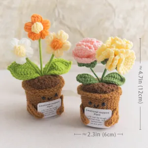 Handmade crochet potted plant emotional support flower desk decor cute knit gift item toy.