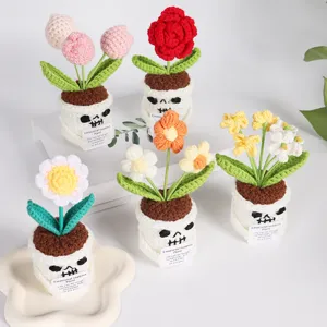 Halloween Ghost Skull Potted Plant Crochet Knitted Flower Handmade Cute Desktop Ornament Home Decor Holiday Gift