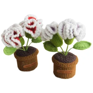 Fiori di rose in vaso all'uncinetto fatti a mano, perfetta decorazione da scrivania e regalo.