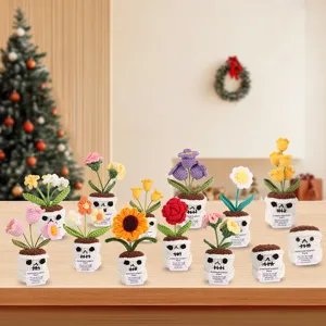 Handmade crochet skull potted plants with emotional support cards for home decor gift