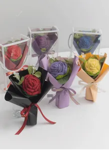 Hand crocheted wool rose bouquet gift box for Valentine Day Teacher's Day party decor.