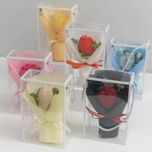 Handmade crochet flower bouquet in clear gift box, perfect for Valentine's Day and Teacher's Day.