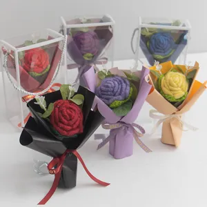 Handmade crochet rose flower bouquet with gift box, ideal romantic gift for women and teachers.