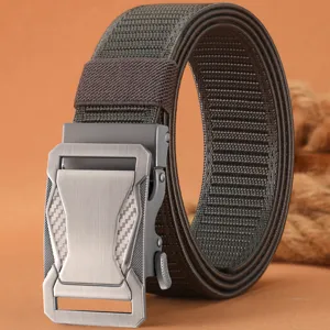 Men's tactical nylon belt featuring a durable metal alloy buckle for outdoor activities.