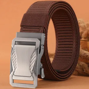Men's tactical nylon belt with durable metal alloy buckle rolled up main view display