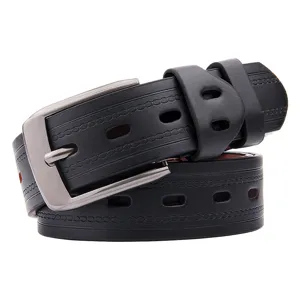 Men's Vintage Casual Pin Buckle Belt PU Leather Embossed Business Commute Waist Belt Fashion Pants Accessories