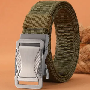 Durable tactical nylon belt for men with heavy-duty alloy automatic buckle outdoor casual pants.