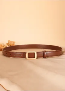 Elegant brown leather belt for women with a sleek golden buckle, versatile jeans accessory.