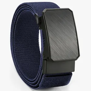 Men's stretch elastic braided belt featuring a sleek black automatic metal buckle casual style