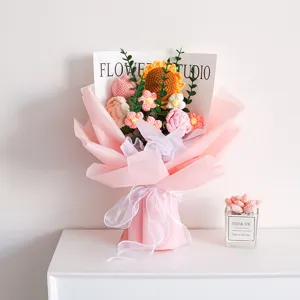 Bouquet de tournesol au crochet fait main, cadeau de fleur tricotée pour remise des diplômes