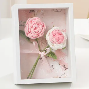 Marco de fotos de caja de sombra de rosas de ganchillo hechas a mano, regalo de escritorio.