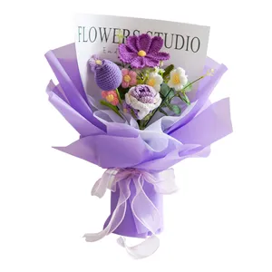 Handmade Crochet Flower Bouquet Knitted Rose Tulip Gift for Graduation and Teachers Day