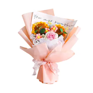Bouquet de fleurs de tournesol au crochet fait main cadeau tricoté pour fête des enseignants.