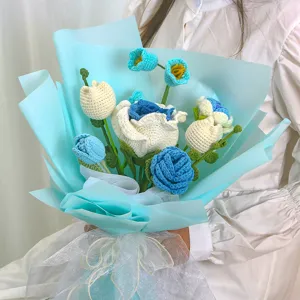 Handmade crocheted Thai rose mixed bouquet, beautiful wool artificial flower gift for women.