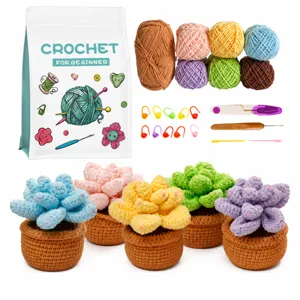 Kit per Uncinetto per Principianti DIY Pianta Grassa in Vaso Filo per Lavorare a Maglia Set Artigianale con Tutorial Passo dopo Passo