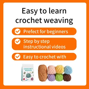 Kit da uncinetto per principianti con gomitoli di filato colorato e accessori creativi.