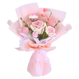 Handmade crochet rose flower bouquet knitted wool artificial flowers gift for women