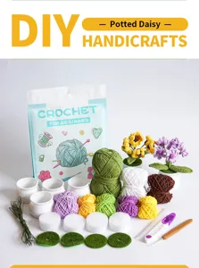 Crochet kit for beginners DIY potted daisy flowers handmade yarn craft set detailed view