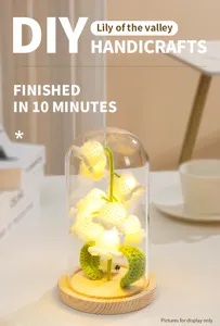 DIY crochet lily of the valley flower night light with glass dome for tabletop decor
