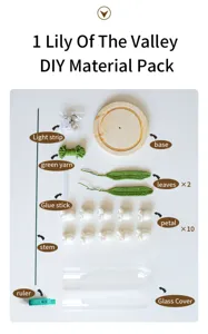 Lily of the Valley DIY crochet material pack with wooden base, glass cover and LED light.