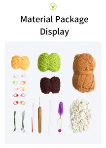 Kit de material de ganchillo DIY para plantas en maceta, incluye hilo y accesorios.
