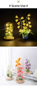 Handmade crochet lily of the valley night light detail, cute floral lamp decor scene display.