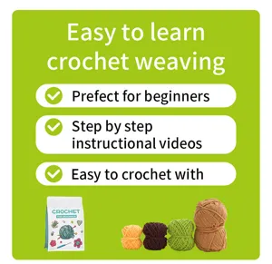 Kit de ganchillo para principiantes DIY con ovillos de hilo de colores e instrucciones.