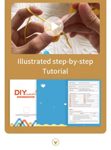 Crochet kit detail tutorial image showing step by step guide and beginner manual book.