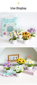 Handmade crochet daisy sunflower potted plants DIY material kit close up scene display