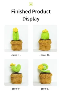 Adorno de planta en maceta de ganchillo hecho a mano, lindo cactus tejido decoración verde