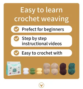 Beginner crochet kit with colorful yarn balls and video guides for easy diy crafts.