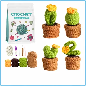 Kit de Ganchillo DIY para Principiantes Plantas en Maceta Hilo de Lana Set de Manualidades con Tutorial en Inglés Planta Verde Decoración Hecha a Mano