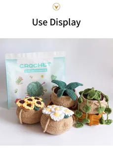 Handmade crochet potted plants kit DIY wool knitting flower potted home decor display