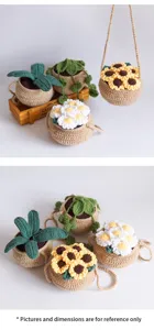 Handmade crochet potted plant set DIY wool knitted flowers hanging basket home decor