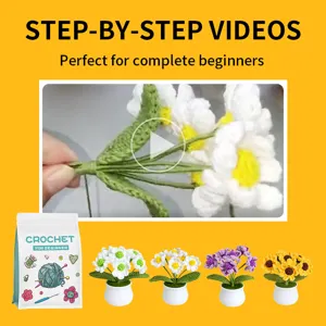 Handmade Crochet Flower Potted Plant DIY Craft Kit With Acrylic Yarn And English Tutorial For Beginners Home Decor