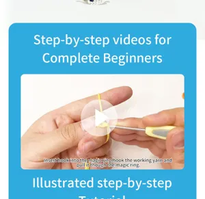 Dettaglio del kit all'uncinetto che mostra il tutorial video passo dopo passo e guida.
