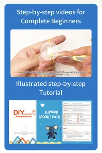 Detailed step-by-step video tutorials and illustrated patterns for beginner elephant crochet kit.