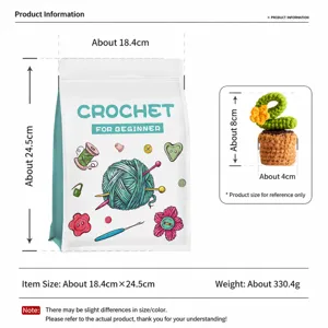 Kit de ganchillo para principiantes con hilo, diseno de planta, manual en ingles, set diy.