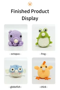 Handgemachte gehäkelte süße Tier Plüschpuppen fertiges Produkt Display Set von vier Designs.