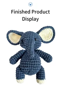 Handmade crochet blue elephant plush toy, cute amigurumi animal doll for home decor and kids.