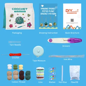 DIY Crochet Kit for Beginners Potted Plant Hanging Basket Craft Set with Yarn and Tools