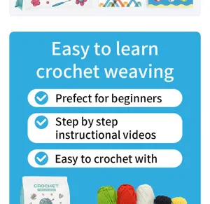 Kit da uncinetto facile per principianti con filati colorati e istruzioni dettagliate.