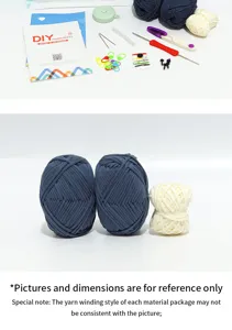 Beginner crochet kit complete with yarn balls, hooks, tools, and easy English instruction manual.
