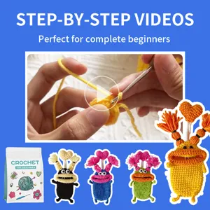 Kit crochet débutant avec vidéos tutorielles, jolie pochette en fil DIY pour loisirs.