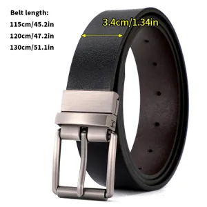 Ceinture en cuir pour homme avec boucle ardillon pivotante, ceinture mode double face.
