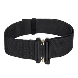 Durable black tactical belt with metal quick-release buckle, heavy-duty nylon webbing.