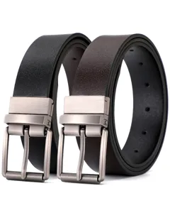 Ceinture réversible en cuir pour homme avec boucle à ardillon pivotante, style décontracté.