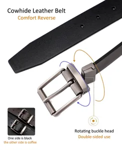 Ceinture en cuir de vachette pour homme avec boucle rotative pour un double usage.