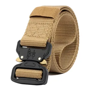 Mens tactical belt heavy duty nylon web belt with quick release metal buckle for outdoor training