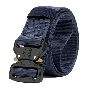 Detail view of the heavy-duty tactical nylon belt featuring a quick-release metal buckle.